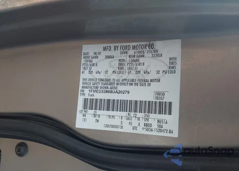 2008 Ford Explorer Sport Trac Limited from USA, damaged, VIN 1FMEU33868UA20279